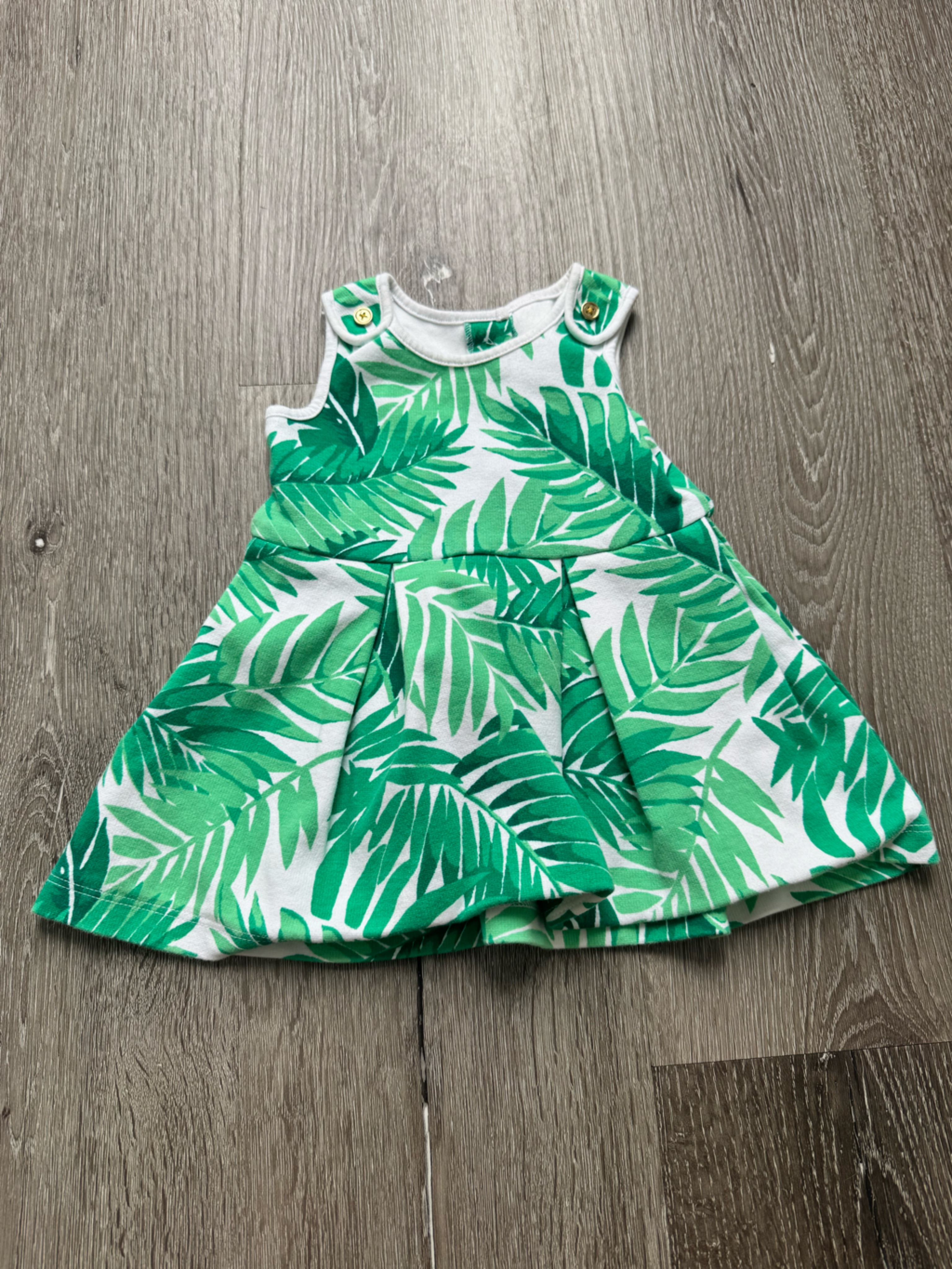 Janie And Jack Tropical Palm Print Dress Bodysuit 3-6m Green White Baby Girl